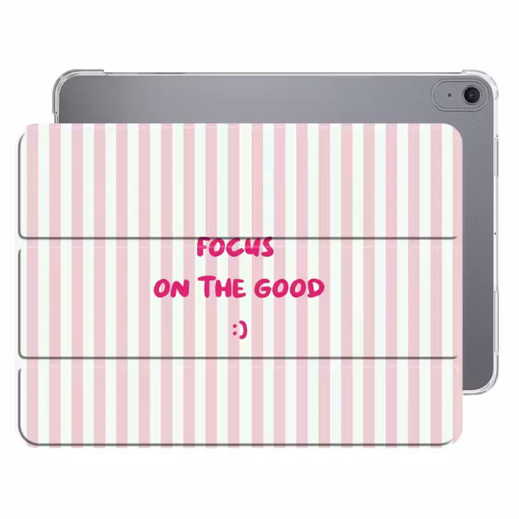 iPad hoes - Focus on the good - Strepen - Roze - Smiley — 1