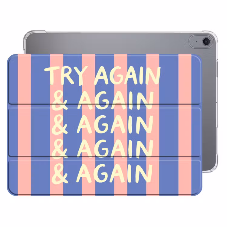 iPad hoes - Try again - Strepen - Roze - Verticaal - Blauw — 1