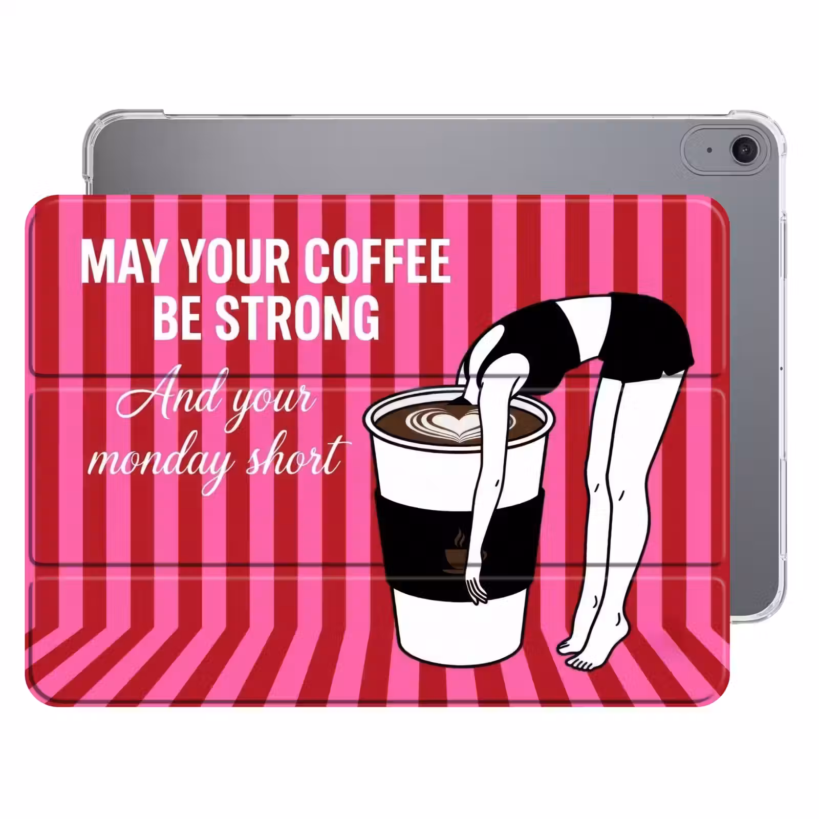 iPad hoes - Roze - Strepen - Koffie - Maandag — 1