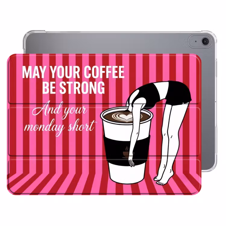 iPad hoes - Roze - Strepen - Koffie - Maandag — 1