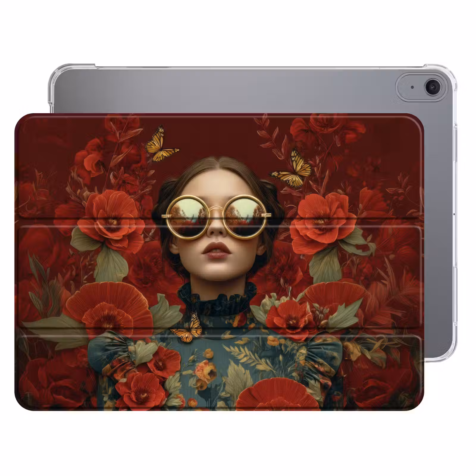 iPad hoes - Bloemen - Dieprood - Zonnebril - Vrouw — 1