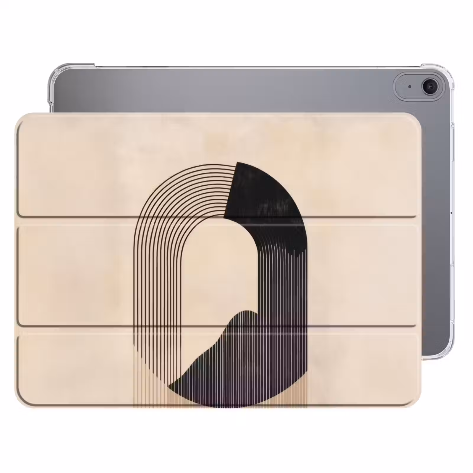 iPad hoes - Grafisch gebogen motief - Beige — 1