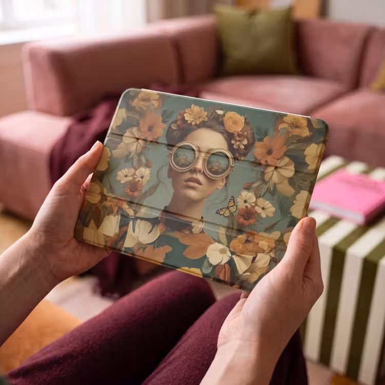 iPad hoes - Bloemenkrans - Vrouwengezicht - Zonnebril - Oranje — 4