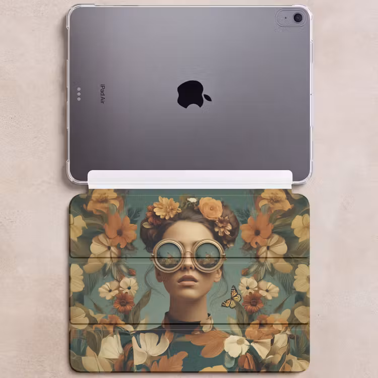 iPad hoes - Bloemenkrans - Vrouwengezicht - Zonnebril - Oranje — 6