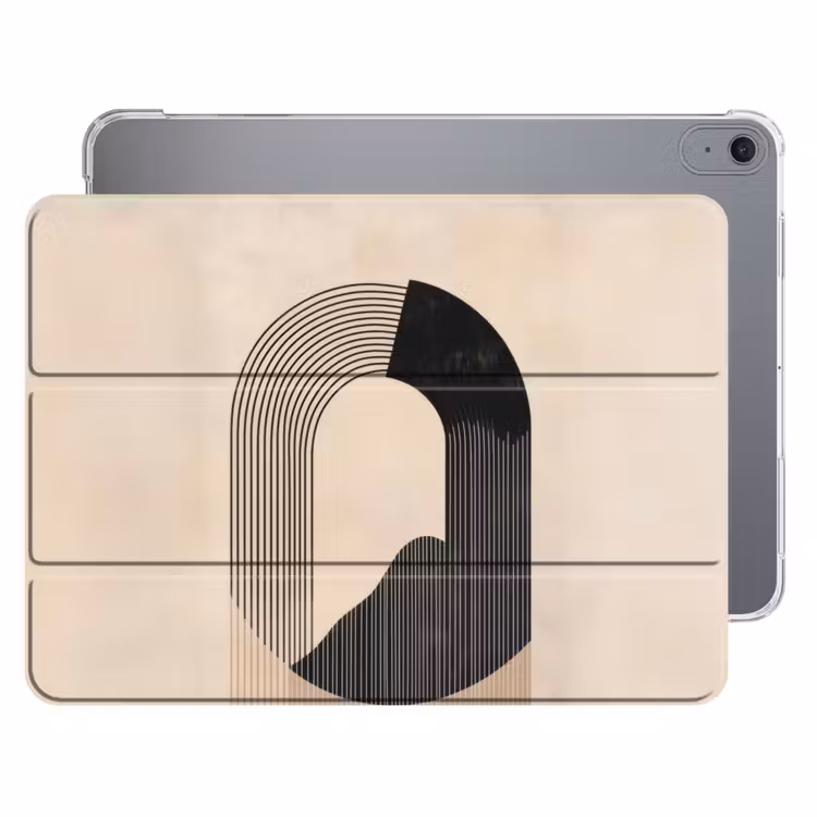 iPad hoes - Grafisch gebogen motief - Beige — 1