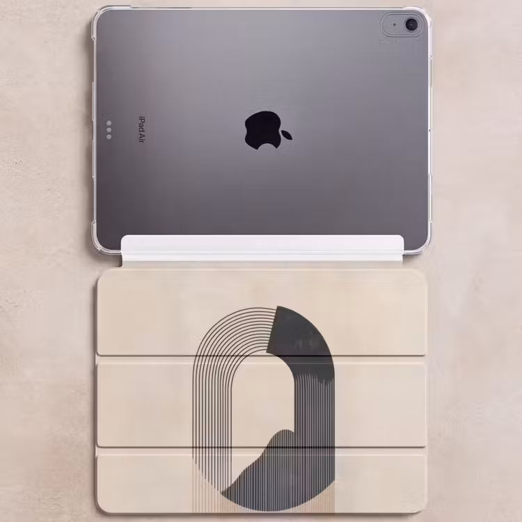 iPad hoes - Grafisch gebogen motief - Beige — 6