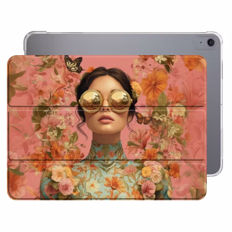 iPad hoes - Vrouw - Bril - Roze - Bloemen — 1