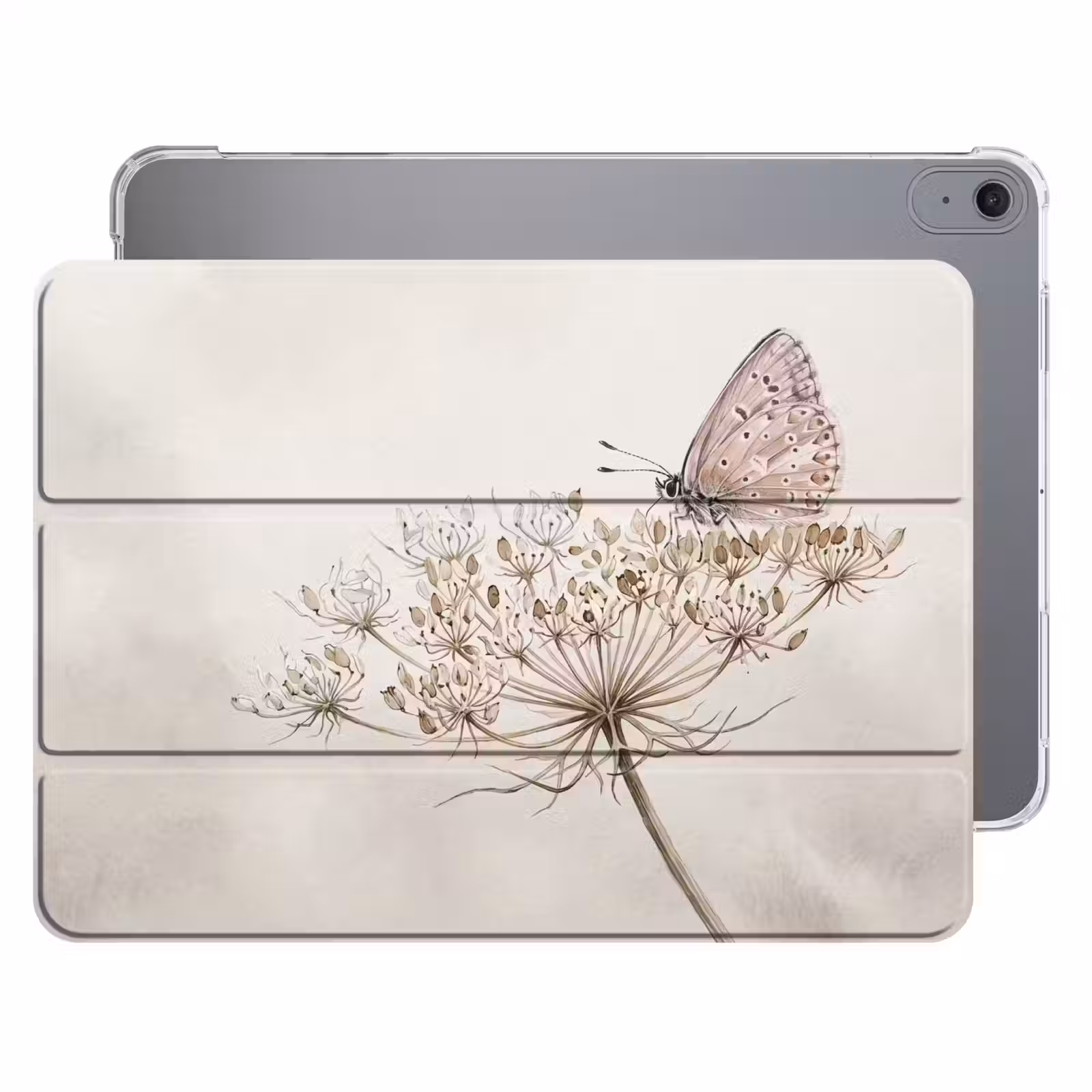 iPad hoes - Vlinder - Bloem -Natuur - Beige — 1