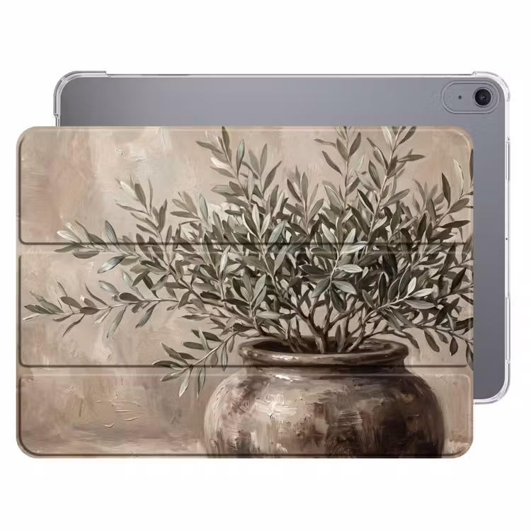 iPad hoes - Olijfplant - Aardenpot - Abstract - Beige — 1