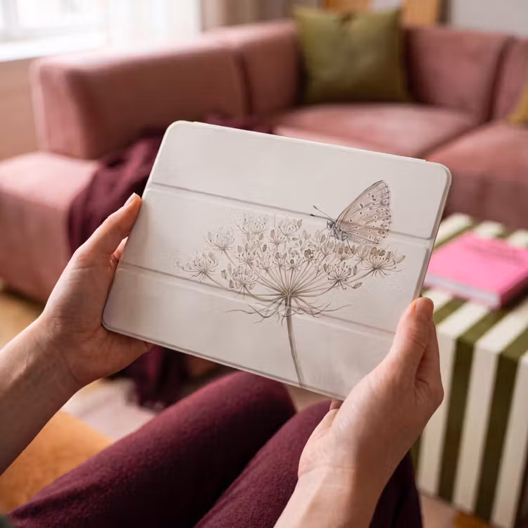 iPad hoes - Vlinder - Bloem -Natuur - Beige — 4