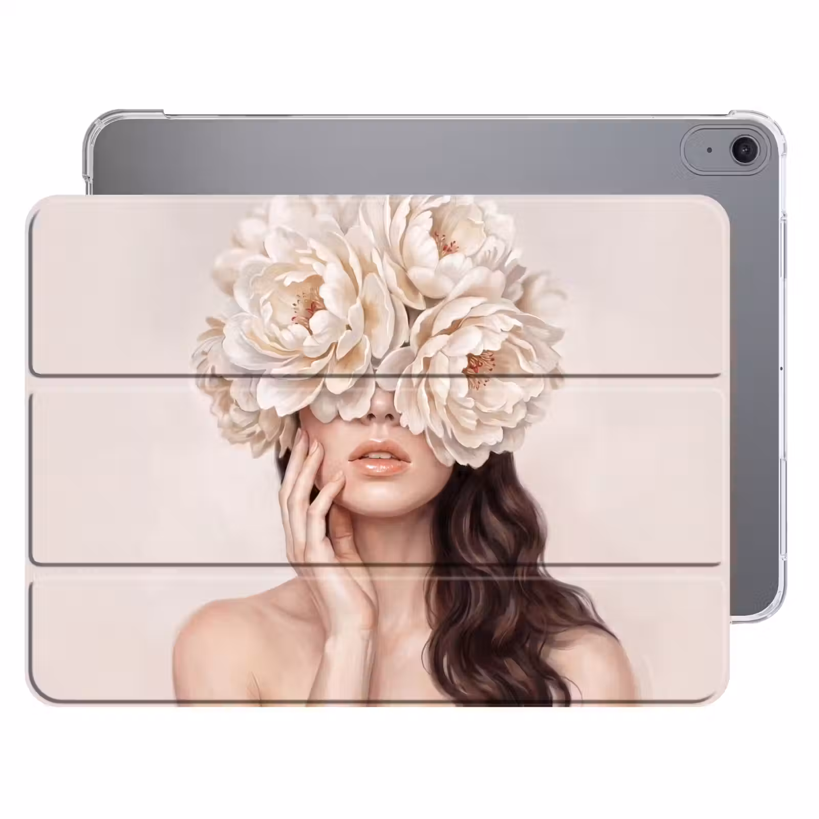 iPad hoes - Gezicht - Pioenrozen - Crème — 1