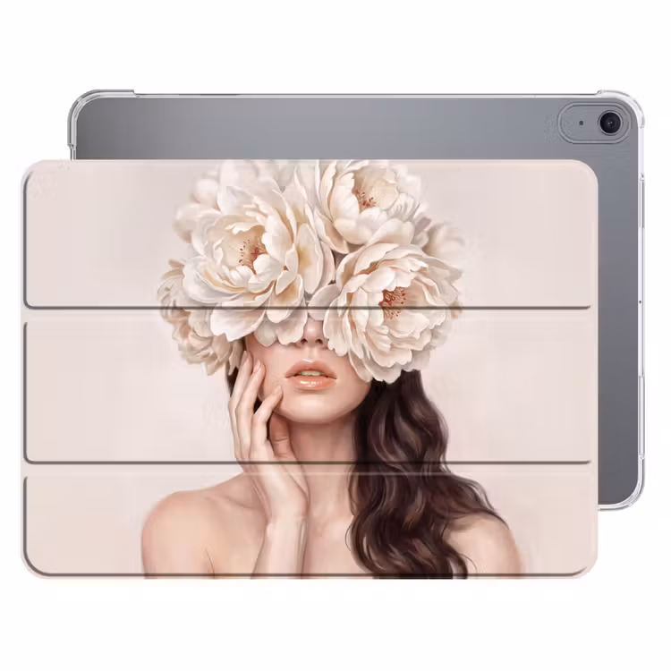 iPad hoes - Gezicht - Pioenrozen - Crème — 1