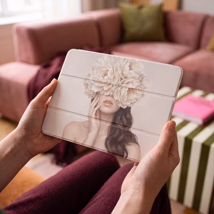 iPad hoes - Gezicht - Pioenrozen - Crème — 4