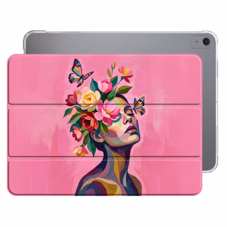 iPad hoes - Vrouwengezicht - Vlinders - Kleurrijk — 1