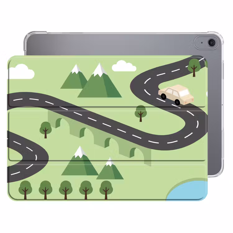 iPad hoes - Auto - Bergweg - Natuur - Illustratie — 1
