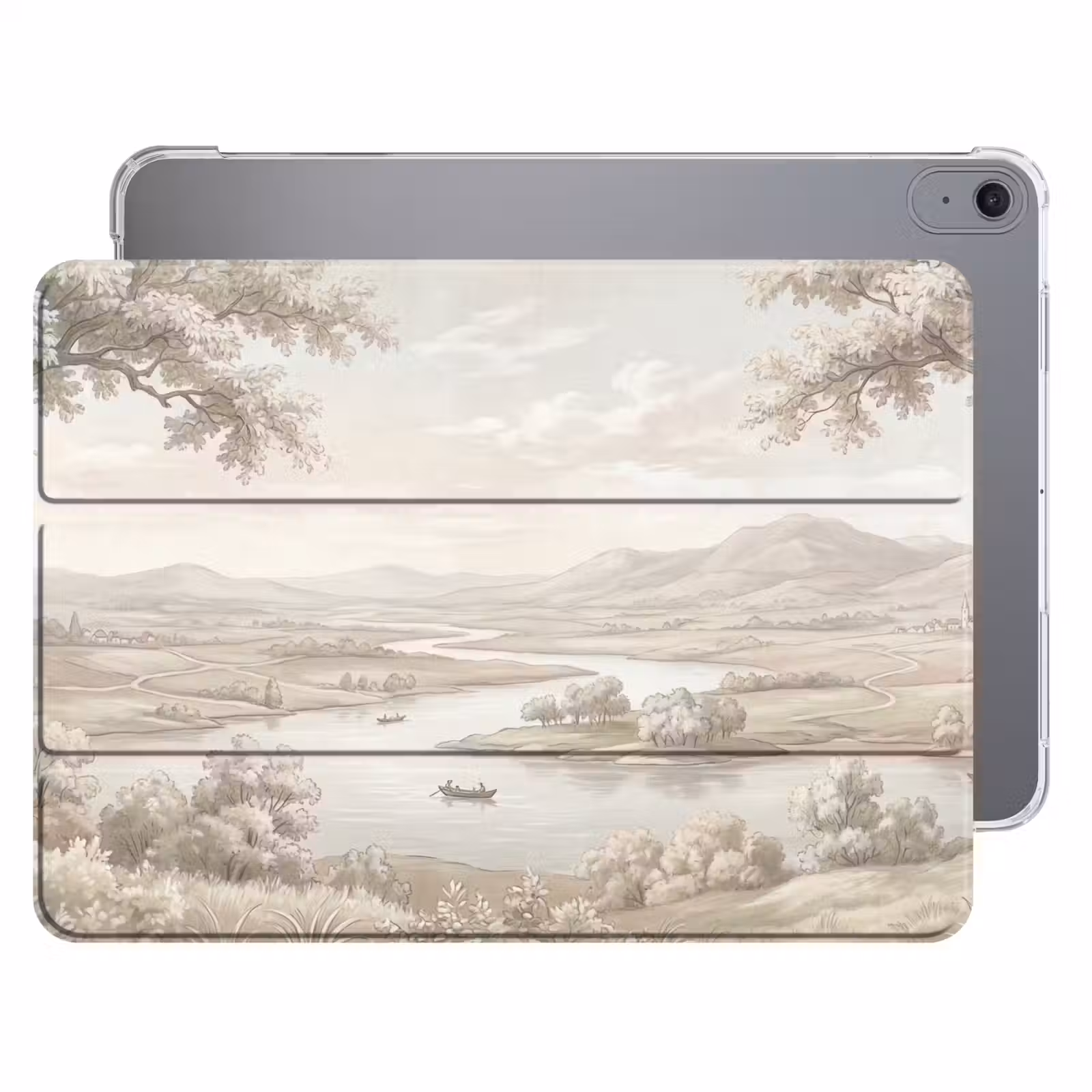 iPad hoes - Rivierlandschap - Bergen - Natuur - Vintage - Beige — 1