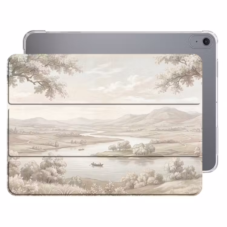 iPad hoes - Rivierlandschap - Bergen - Natuur - Vintage - Beige — 1