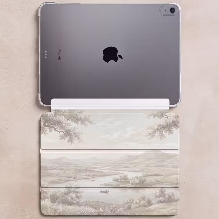 iPad hoes - Rivierlandschap - Bergen - Natuur - Vintage - Beige — 6