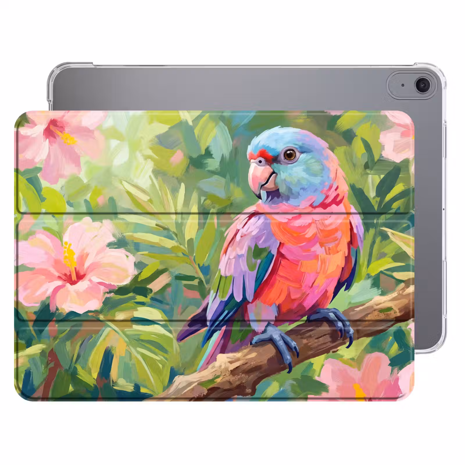 iPad hoes - Papagaai - Hibiscusbloemen - Kleurrijk — 1