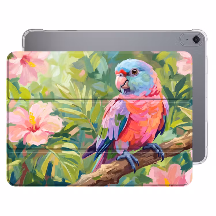 iPad hoes - Papagaai - Hibiscusbloemen - Kleurrijk — 1