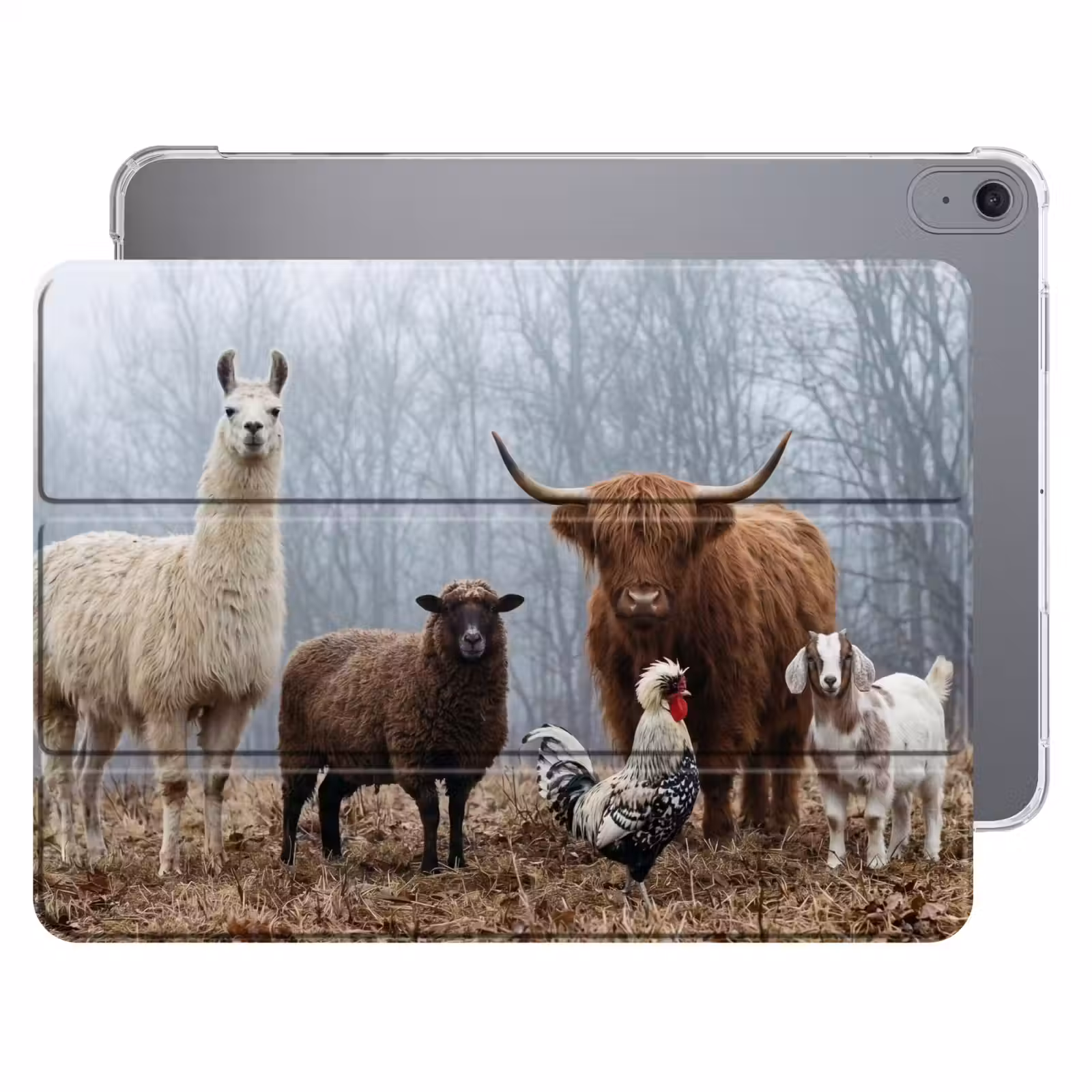 iPad hoes - Boerderijdieren - Groep - Mist - Natuur - Rustiek — 1