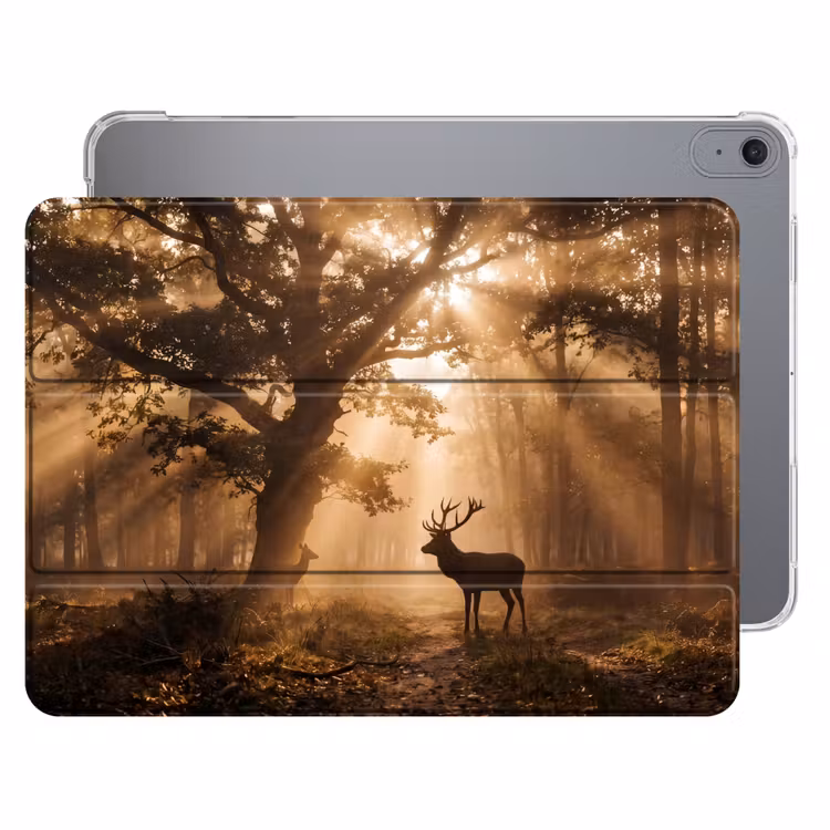 iPad hoes - Hert - Bos - Mistig - Natuur - Goud — 1