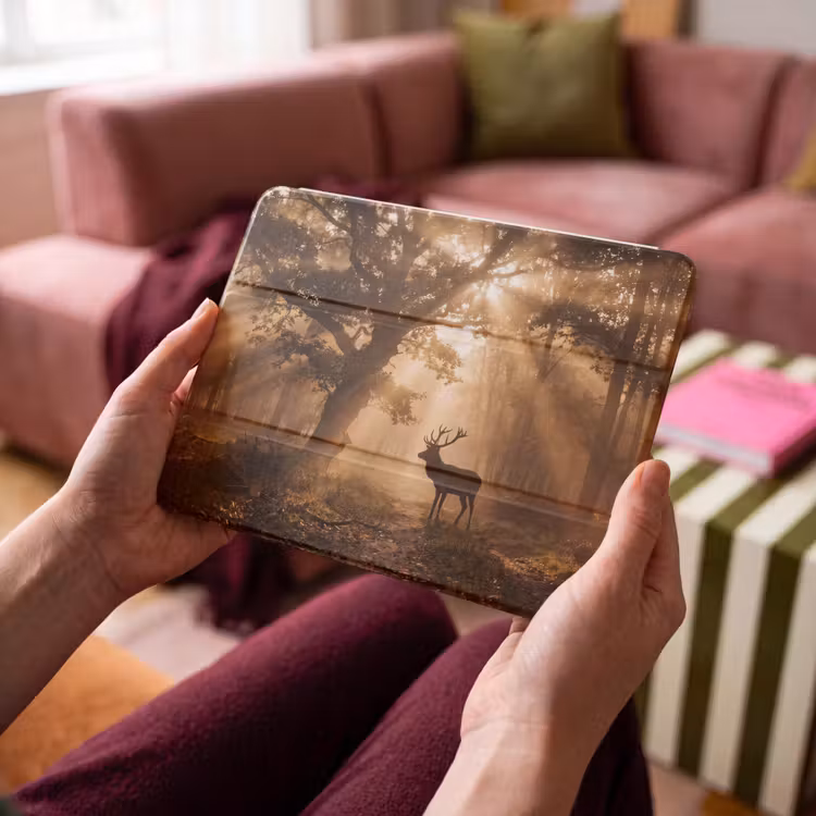 iPad hoes - Hert - Bos - Mistig - Natuur - Goud — 4