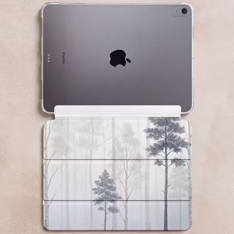 iPad hoes - Bos - Bomen - Mist - Natuur - Illustratie - Grijs — 6