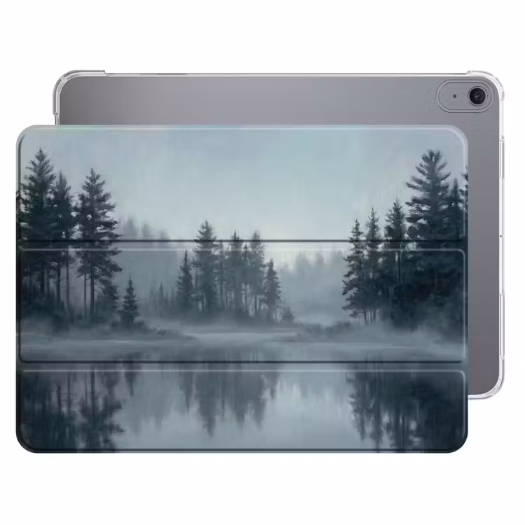 iPad hoes - Bos - Meer - Mist - Natuur - Grijs — 1