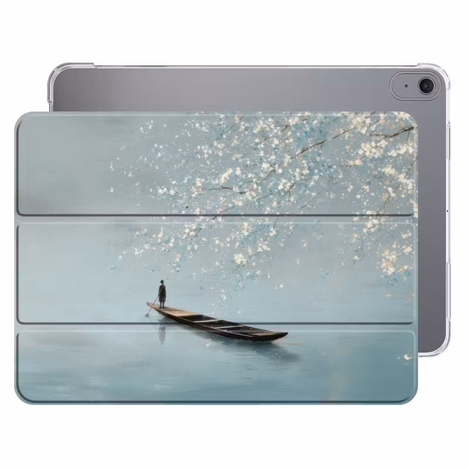 iPad hoes - Bloesems - Minimalistisch - Wateroppervlak - Boot — 1