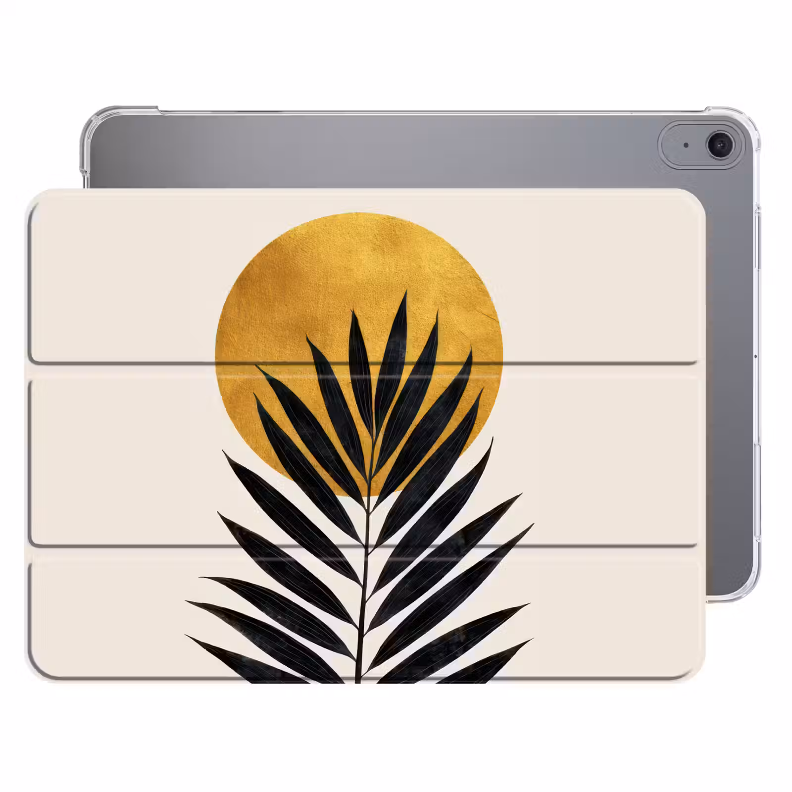 iPad hoes - Zwart palmblad - Gouden cirkel - Beige achtergrond — 1