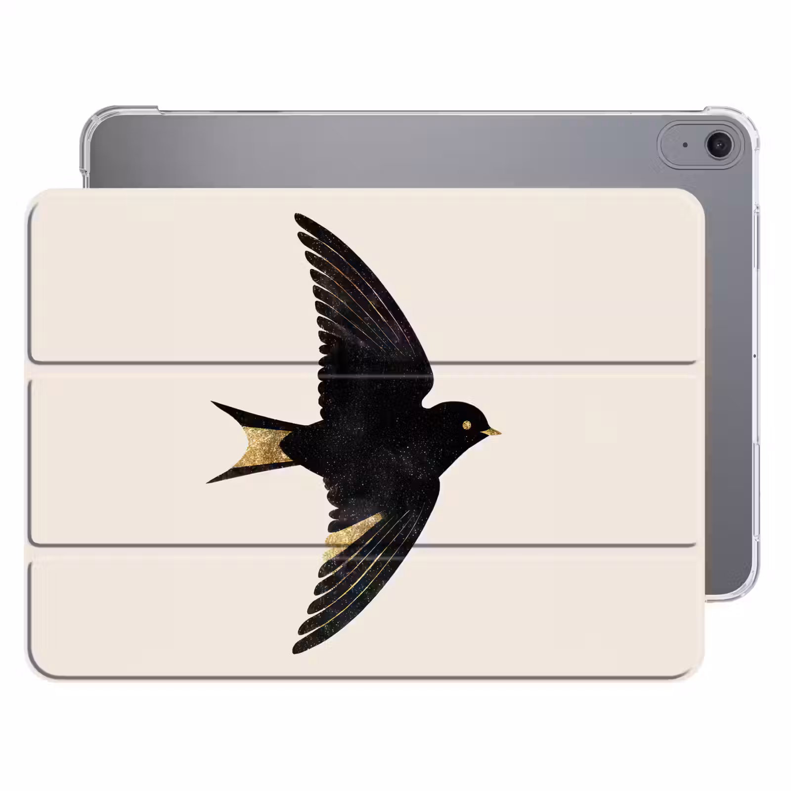 iPad hoes - Zwarte zwaluw - Gouden accenten - Lichte achtergrond — 1