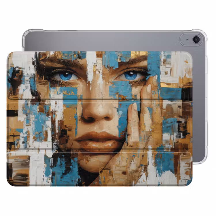 iPad hoes - Abstract - Penseelstreken - Blauw - Gezicht — 1