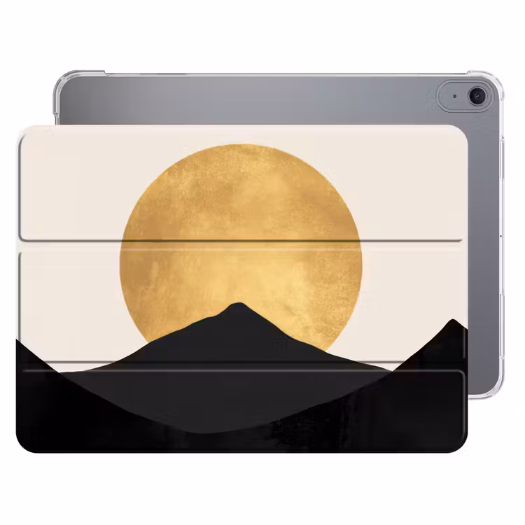 iPad hoes - Bergsilhouetten - Gouden cirkel - Beige — 1