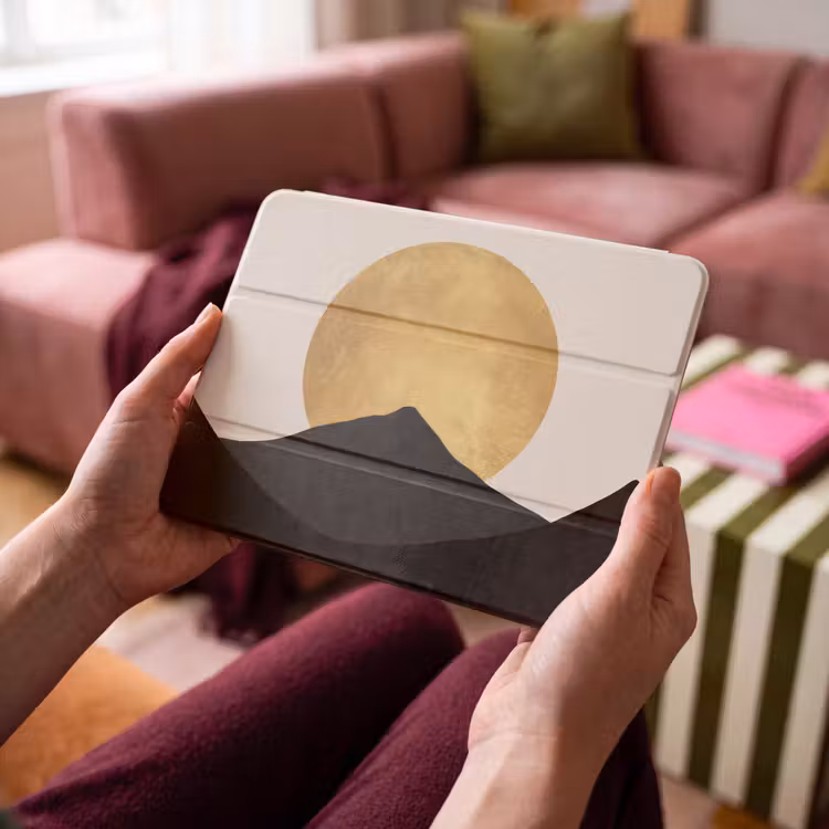 iPad hoes - Bergsilhouetten - Gouden cirkel - Beige — 4