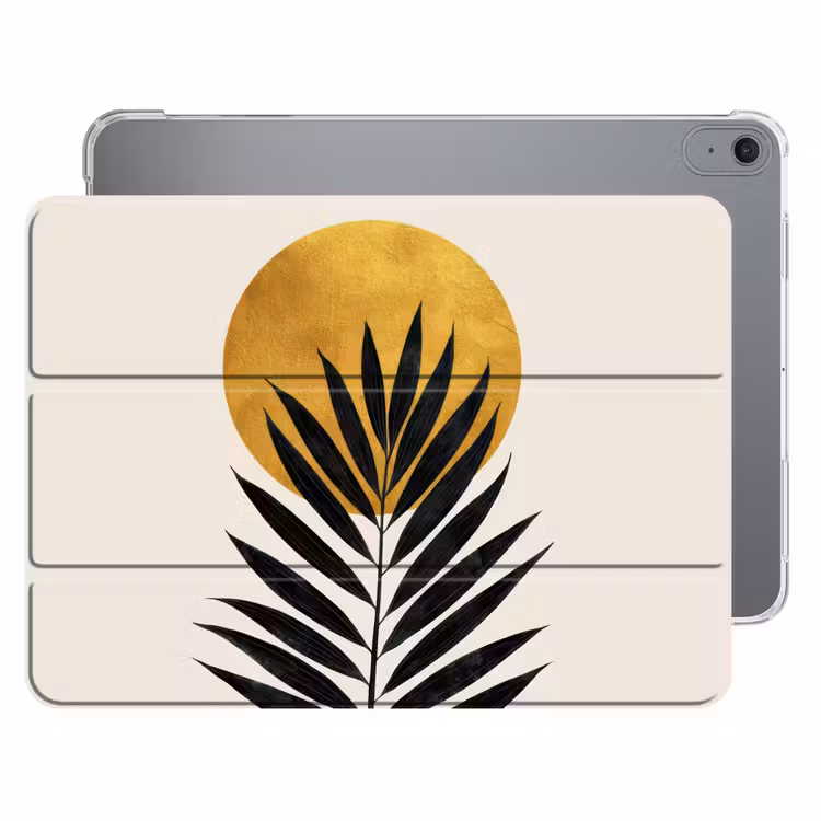 iPad hoes - Zwart palmblad - Gouden cirkel - Beige achtergrond — 1