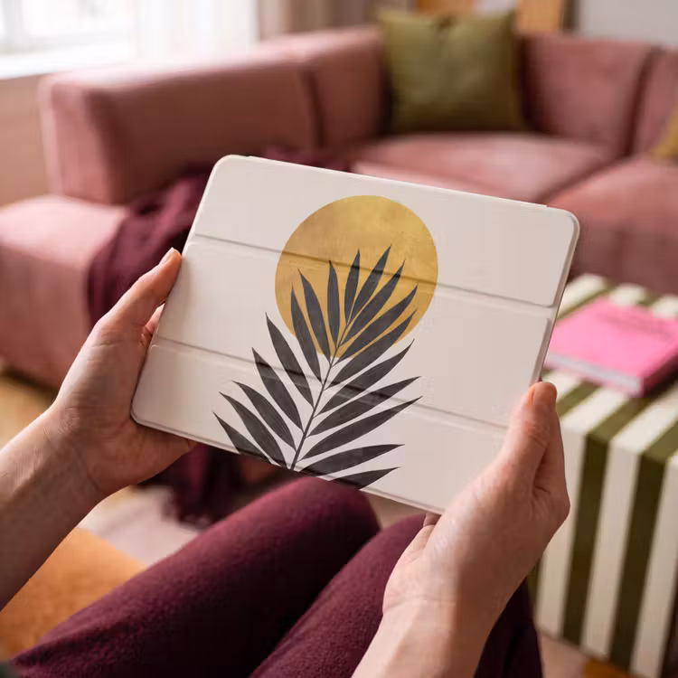 iPad hoes - Zwart palmblad - Gouden cirkel - Beige achtergrond — 4