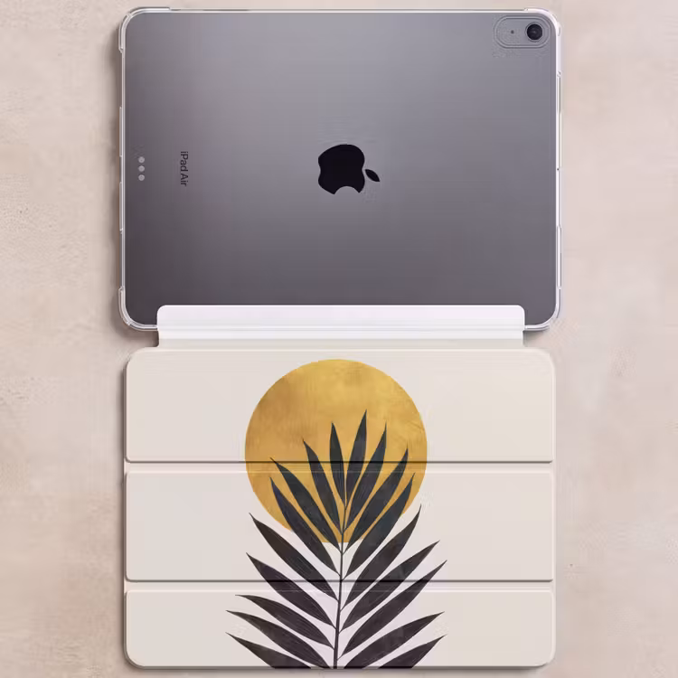 iPad hoes - Zwart palmblad - Gouden cirkel - Beige achtergrond — 6