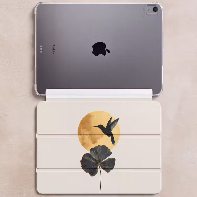 iPad hoes - Zwarte kolibrie - Bloem - Gouden cirkel — 6