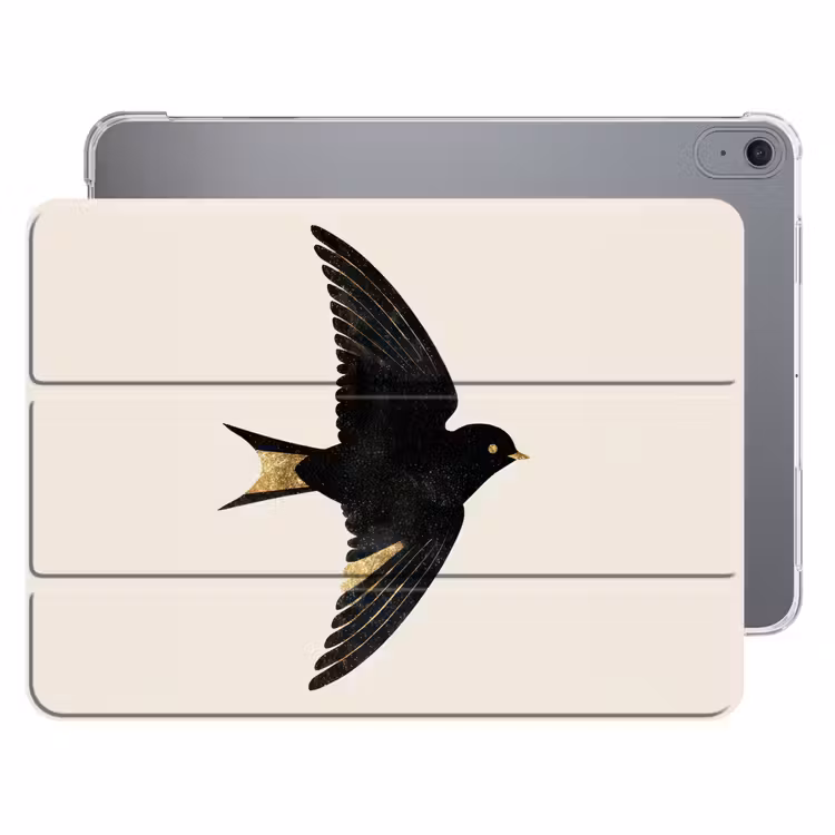 iPad hoes - Zwarte zwaluw - Gouden accenten - Lichte achtergrond — 1