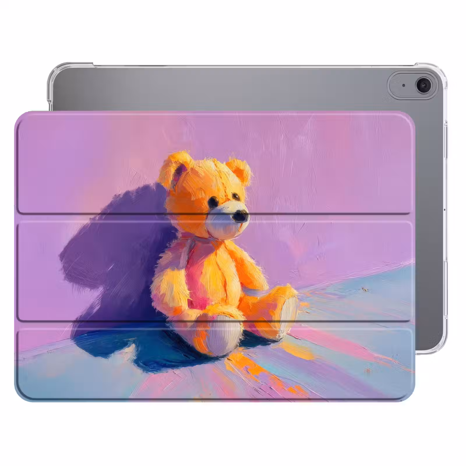 iPad hoes - Teddybeer - Schaduw - Penseelstreken - Paars — 1