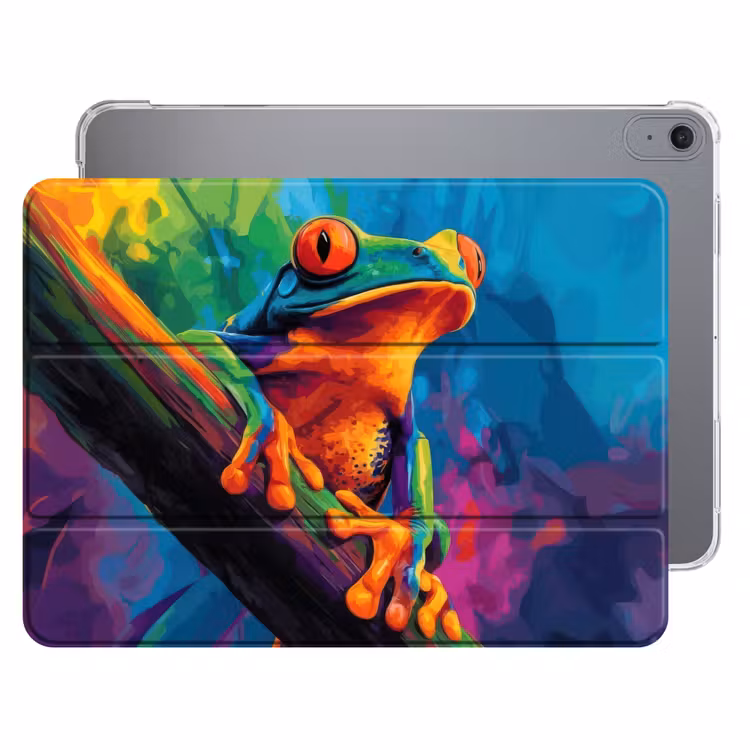iPad hoes - Kikker - Felgekleurd - Tak - Regenboog — 1