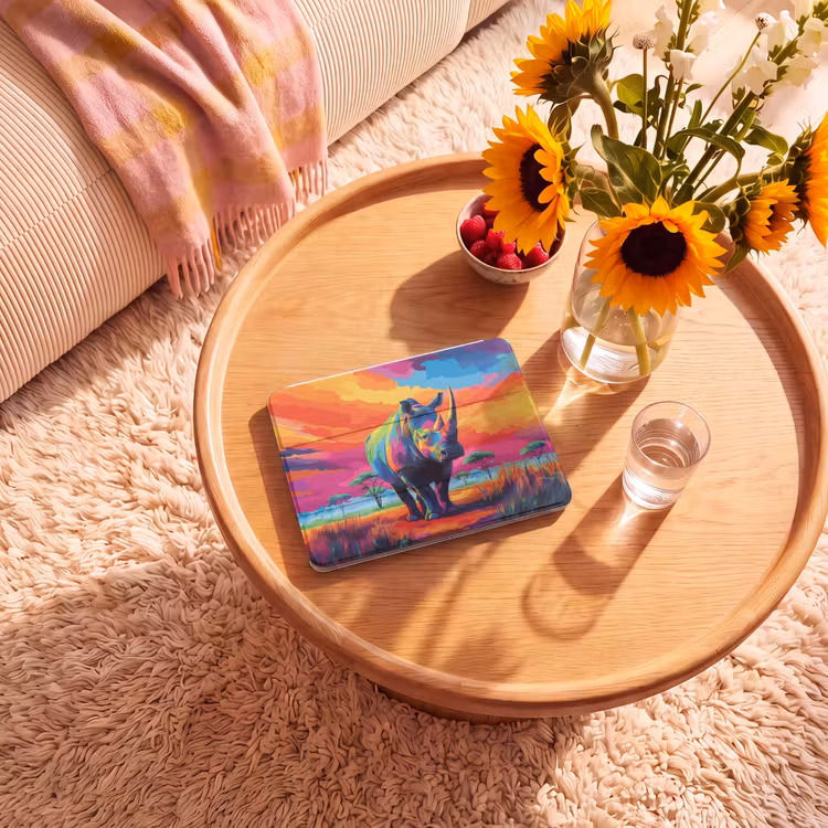 iPad hoes - Neushoorn - Zonsondergang - Savanna - Kleurrijk — 2