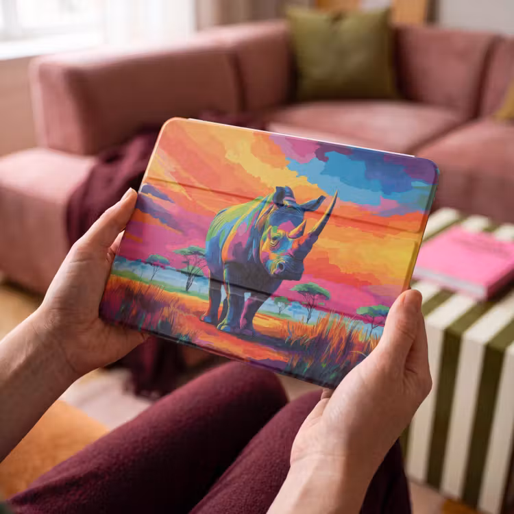 iPad hoes - Neushoorn - Zonsondergang - Savanna - Kleurrijk — 4