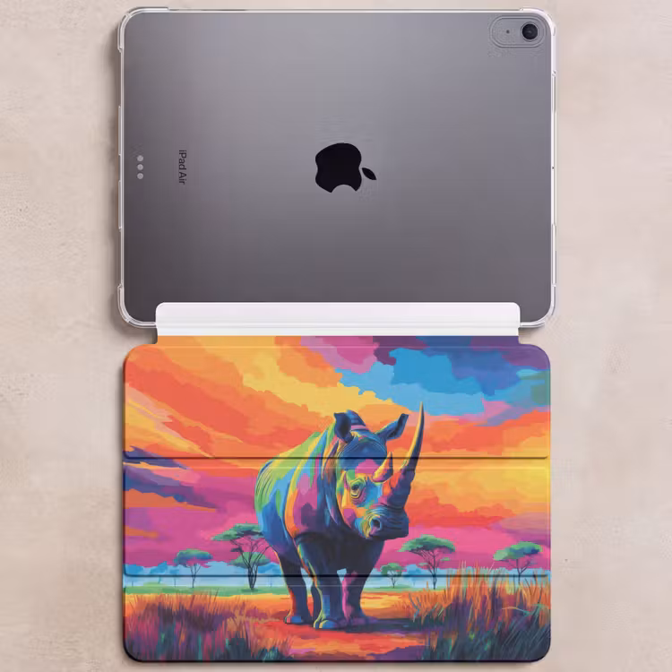 iPad hoes - Neushoorn - Zonsondergang - Savanna - Kleurrijk — 6