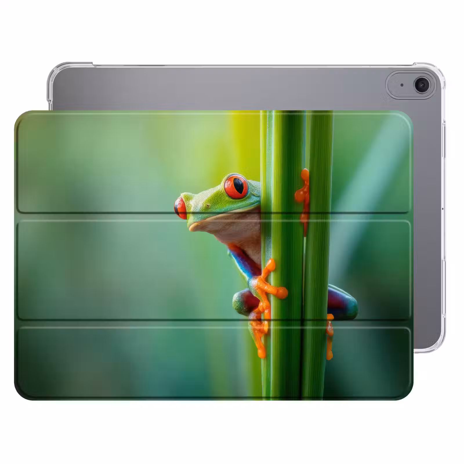 iPad hoes - Groene kikker - Nieuwsgierig - Gras — 1