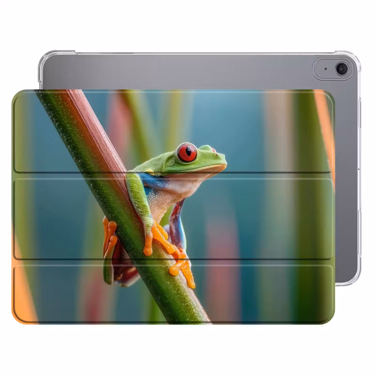 iPad hoes - Kleurrijke kikker - Groene stengel - Alert — 1