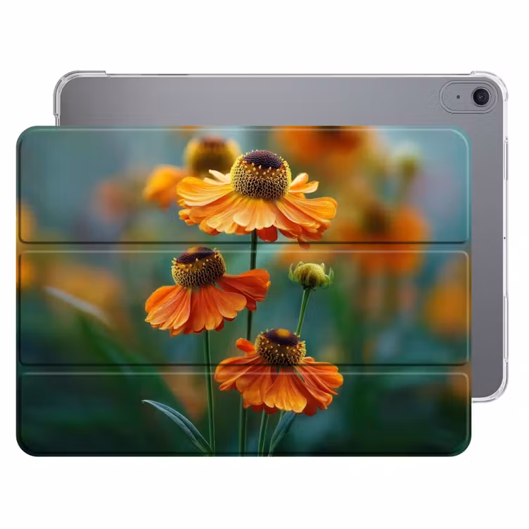 iPad hoes - Oranje bloemen - Levendig - Wazige achtergrond — 1