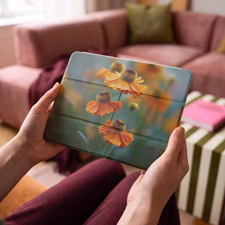 iPad hoes - Oranje bloemen - Levendig - Wazige achtergrond — 4