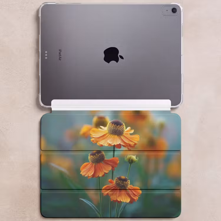 iPad hoes - Oranje bloemen - Levendig - Wazige achtergrond — 6